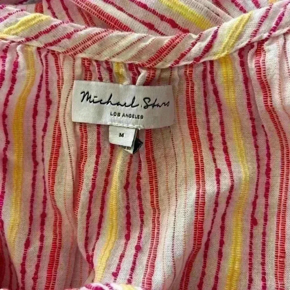 Michael Stars Matilda Midi Dress Belted Waist Striped Size Medium Beachy - Picture 6 of 8